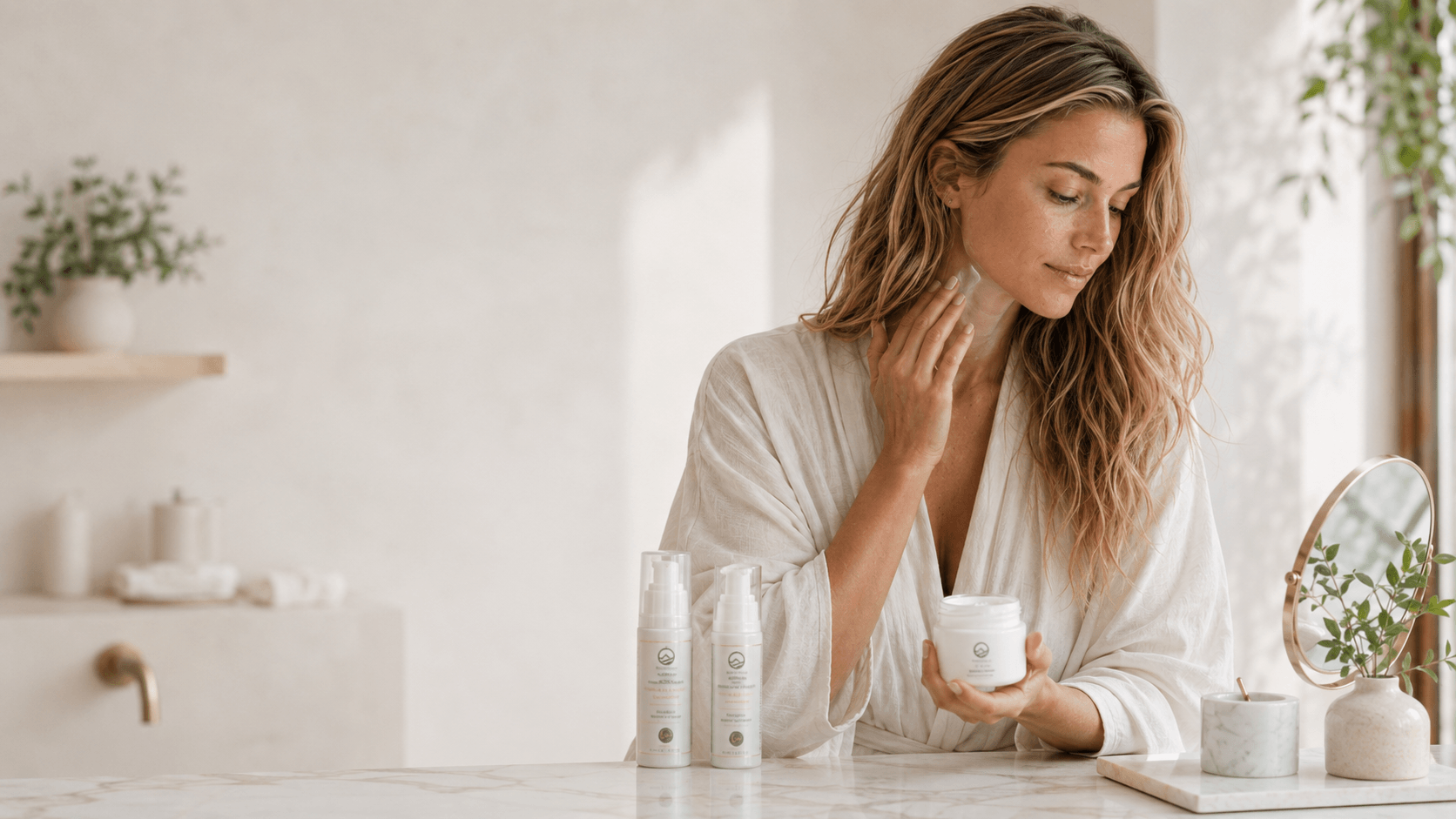Mujer en ritual de cuidado facial con cosmética Shambala - bio, vegana y natural