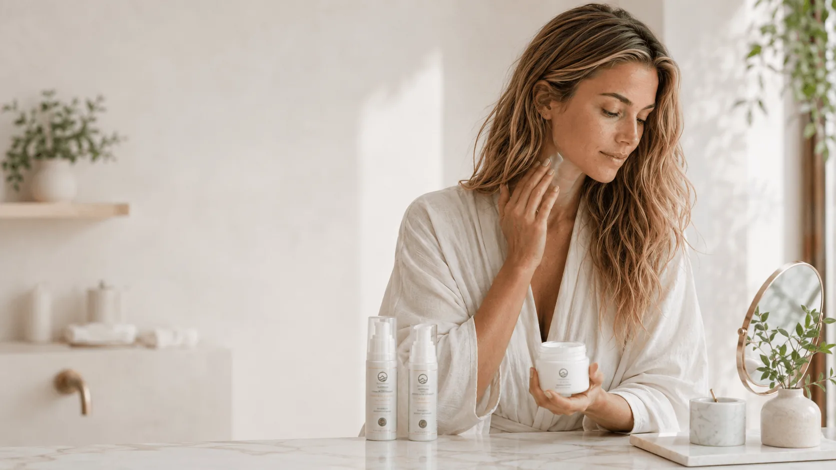 Mujer en ritual de cuidado facial con cosmética Shambala - bio, vegana y natural