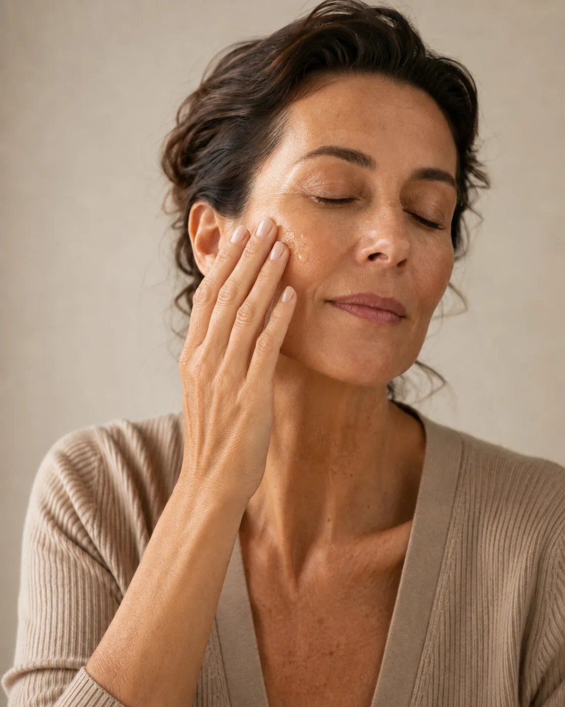 Mujer aplicando rutina facial bio para piel apagada Shambala